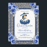 Invitation Fête de Quince ans de roses bleu royal argenté<br><div class="desc">Invitation de Quinceañera bleu royal argenté
Mis Quince Años,  15e anniversaire, </div>