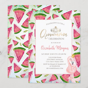 Invitation Fête de quince ans Flamants roses Pastèque