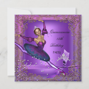 Invitation Fête de Quinceanera 15 ans Ballerine Violette 2