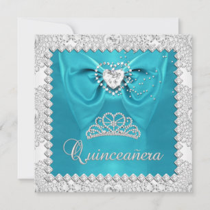 Invitation Fête de Quinceanera 15 ans Bleu Turquoise Argent B