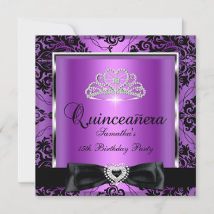 Invitation Fête de Quinceanera 15 ans Damassé Violet Noir Arg