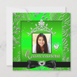 Invitation Fête de Quinceanera 15 ans Lime Vert Damassé Argen