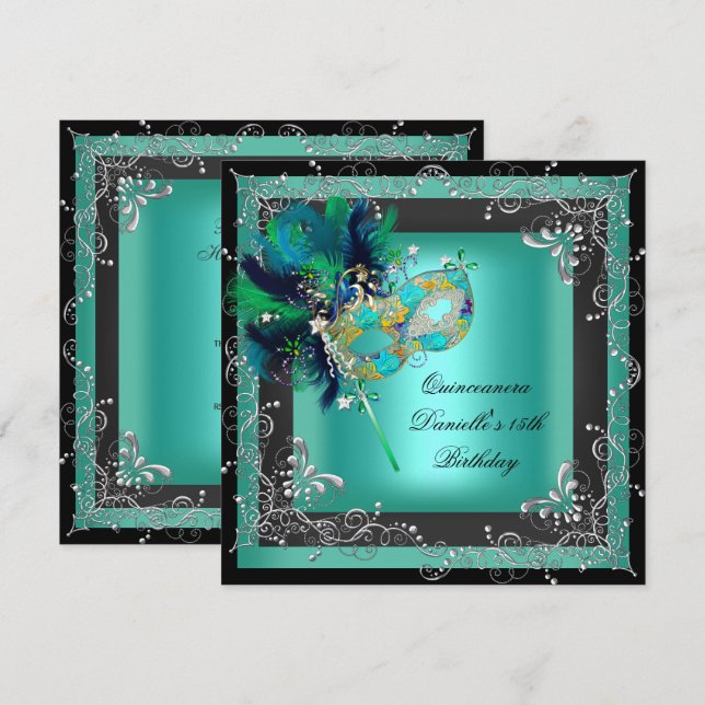 Invitation Fête de Quinceanera 15 ans Masquerade (Devant / Derrière)