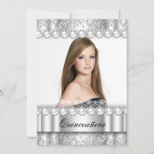 Invitation Fête de Quinceanera 15 ans Photo en Argent Damassé