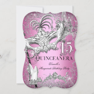 Invitation Fête de Quinceañera Anniversaire Mascarade Rose Ét