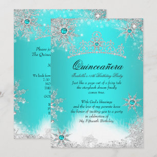 Invitation Fête de Quinceañera Aqua Bleu Hiver Merveilleux