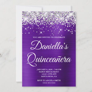 Invitation Fête de Quinceañera avec paillettes argentées et p
