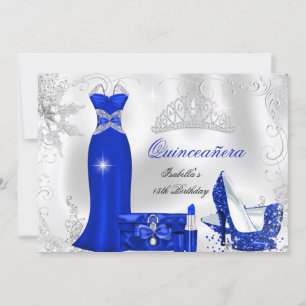 Invitation Fête de Quinceañera Bleu Royal Flocons de Neige Ar