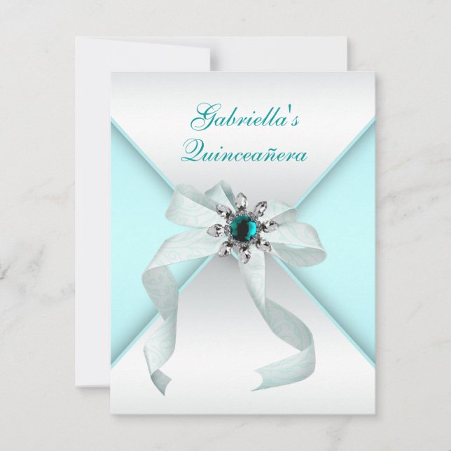 Invitation Fête de Quinceanera bleu sarcelle (Devant)