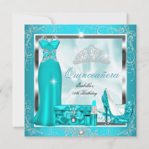 Invitation Fête de Quinceañera Bleu Sarcelle Argent Flocons d