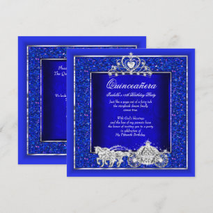 Invitation Fête de Quinceañera Carrosse Cheval Royal Bleu