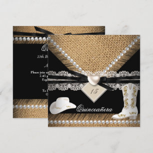 Invitation Fête de Quinceañera Chapeau de Cowgirl Toile de Ju