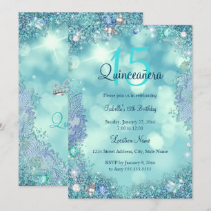 Invitation Fête de Quinceanera Ciel Océan Bleu Turquoise