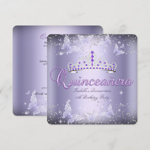 Invitation Fête de Quinceanera Couronne Violet Papillon 2