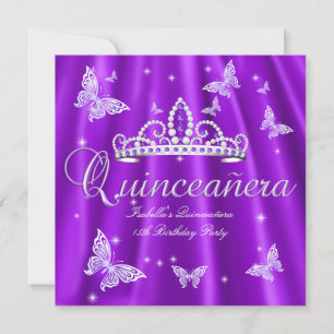 Invitation Fête de Quinceanera Couronne violette Papillon