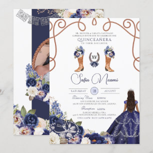 Invitation Fête de Quinceañera de photo charro florale rustiq