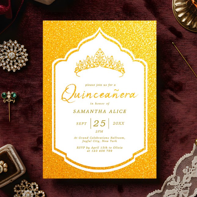 Invitation Fête de Quinceañera dorée luxueuse  (Créateur téléchargé)