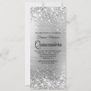 Invitation Fête de Quinceañera en feuille d'argent scintillan