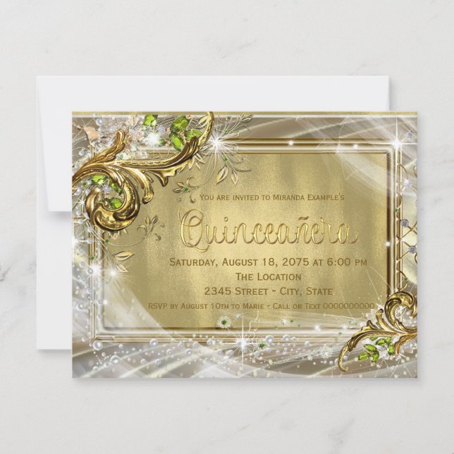 Invitation Fête de Quinceañera en feuille d'or (Devant)