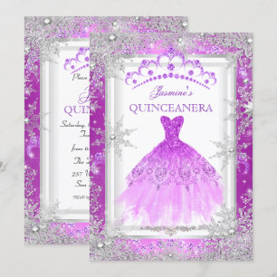 Invitation Fête de Quinceañera en hiver merveilleux argent po