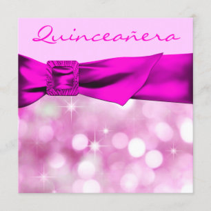 Invitation Fête de Quinceañera étincelante rose vif