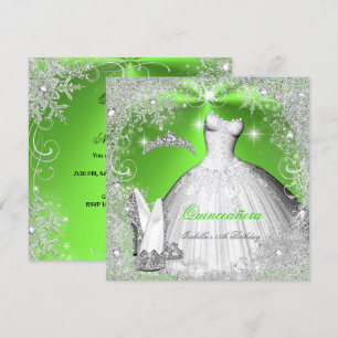 Invitation Fête de Quinceañera Flocons de Neige Vert Citron A