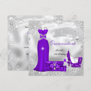 Invitation Fête de Quinceañera Flocons de neige violets argen