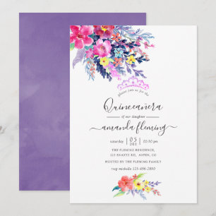 Invitation Fête de Quinceañera florale aquarelle colorée de p