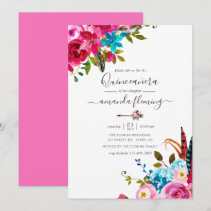 Invitation Fête de Quinceañera florale bohème chic aquarelle 