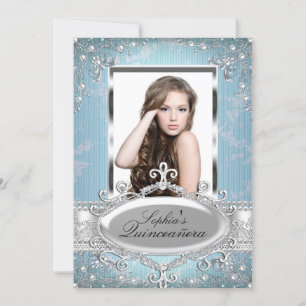 Invitation Fête de Quinceañera Glamour Vintage Floral Argent