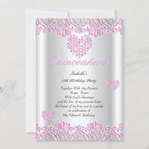 Invitation Fête de Quinceanera Jolies Cœurs Roses Dentelle 4
