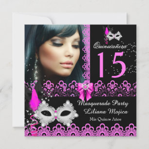 Invitation Fête de Quinceañera Mascarade Fleur de Cerisier Ro