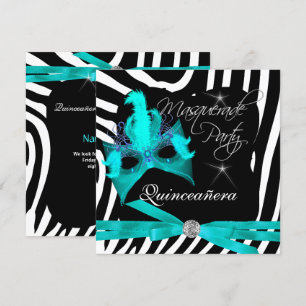Invitation Fête de Quinceanera Mascarade Teal Zèbre