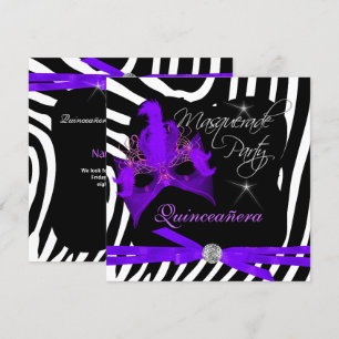 Invitation Fête de Quinceanera Mascarade Violet Zèbre