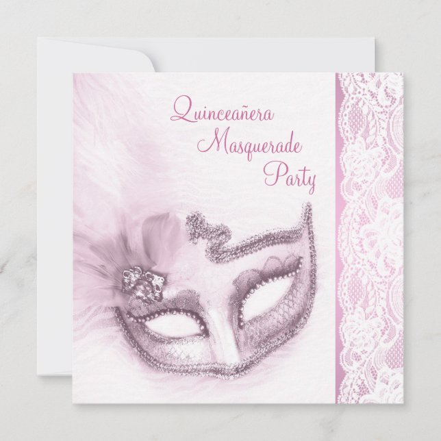 Invitation Fête de Quinceanera Masquerade Rose (Devant)
