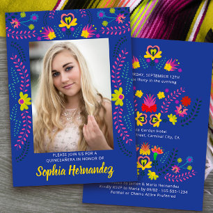 Invitation Fête de Quinceanera Mexicaine Royal Blue Photo