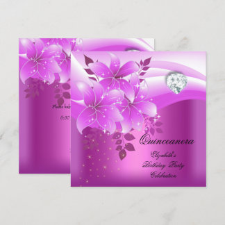 Invitation Fête de Quinceanera Rose Fleurs Diamant