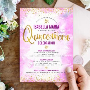 Invitation Fête de Quinceañera Roseau Aquarelle Feuille d'Or