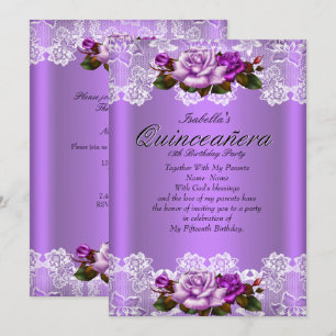 Invitation Fête de Quinceanera Roses Roses Blanches Dentelle 