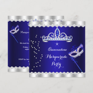 Invitation Fête de Quinceañera Tiare Royal Bleu Mascarade