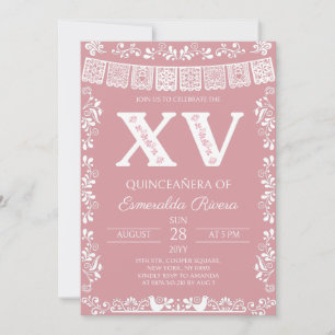 Invitation Fête de Quinceañera XV Anniversaire Rose Pâle Pape