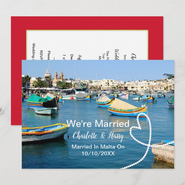 Invitation Fête De Réception De Mariage À Malte (Devant / Derrière)