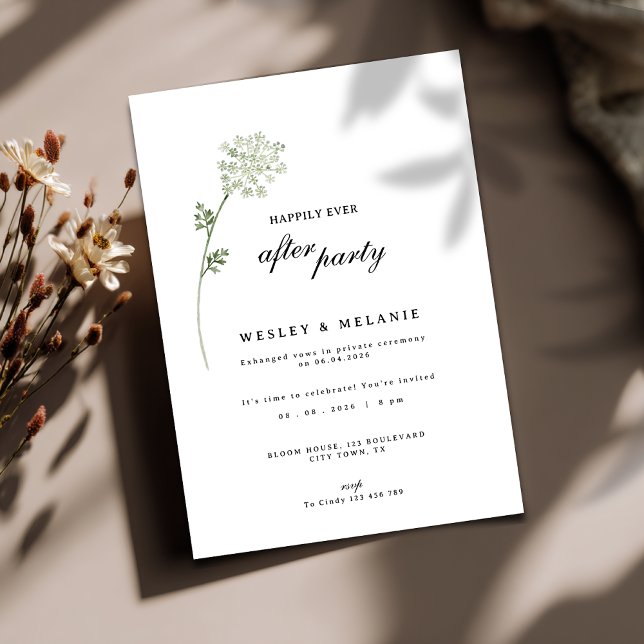 Invitation Fête de réception de mariage Floral Happily Ever A (Floral happily ever after party reception wedding invitation.)