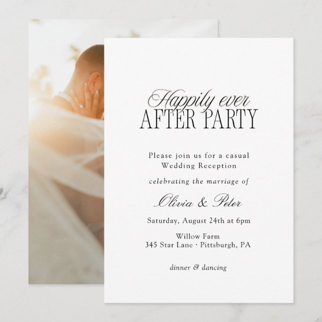 Invitation Fête de réception de mariage « Heureux pour toujou (Devant / Derrière)
