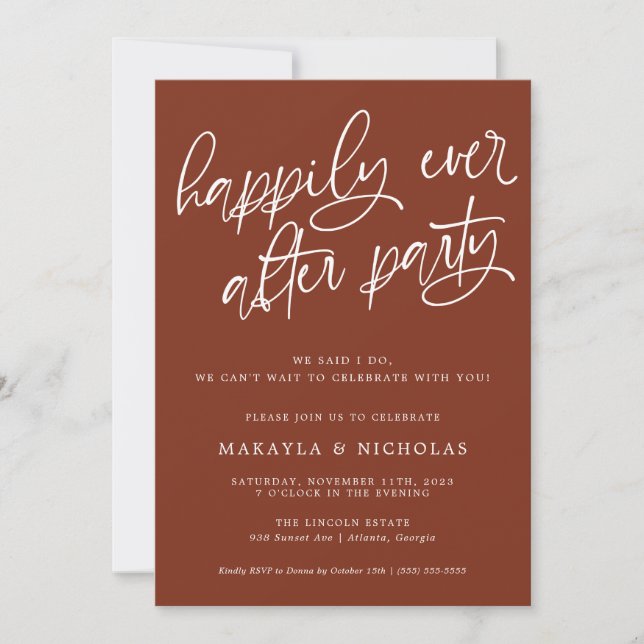 Invitation Fête de réception de mariage Heureux pour toujours (Devant)