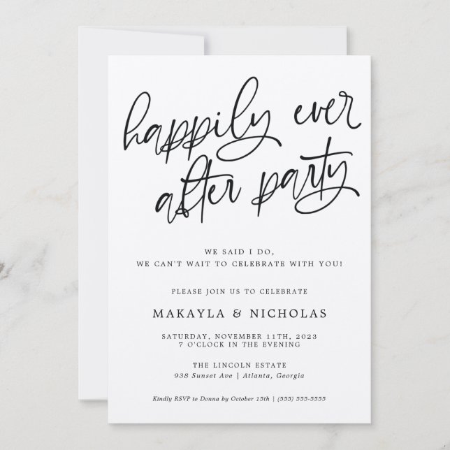 Invitation Fête de réception de mariage pour toujours heureux (Devant)