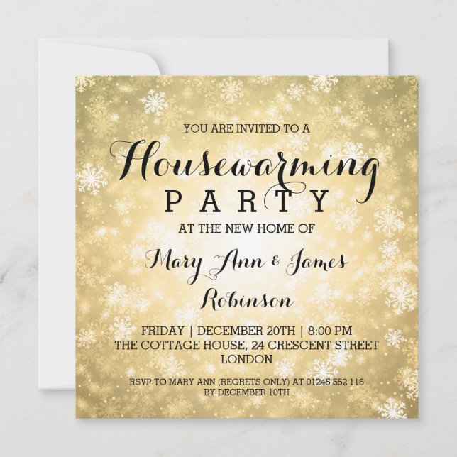 Invitation Fête de réchauffement de la maison Gold Winter Won (Devant)