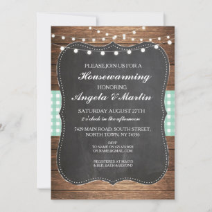 Invitation Fête de réchauffement ménager Mint Check Wood Home