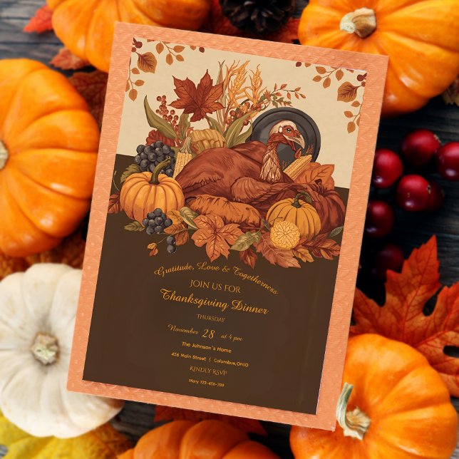 Invitation Fête de récolte Dîner traditionnel Thanksgiving (Créateur téléchargé)