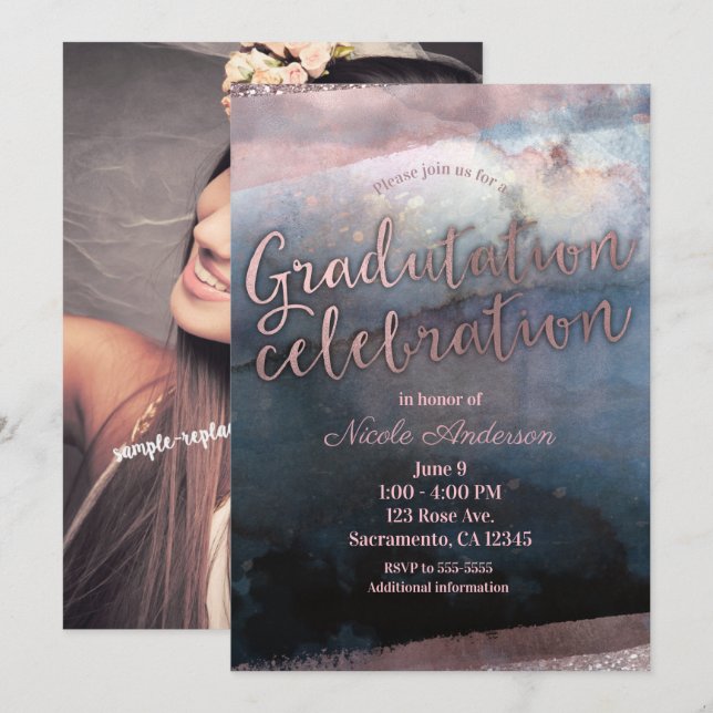 Invitation Fête de remise de diplôme à l'aquarelle moderne Ph (Devant / Derrière)